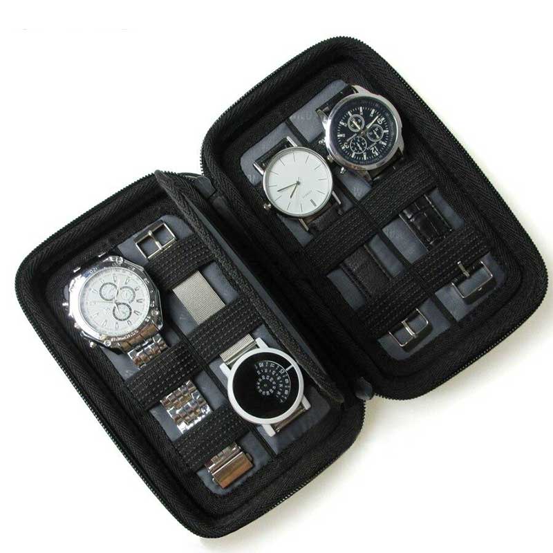 Étui Montre Cuir Voyage Noir 4 Places EVA