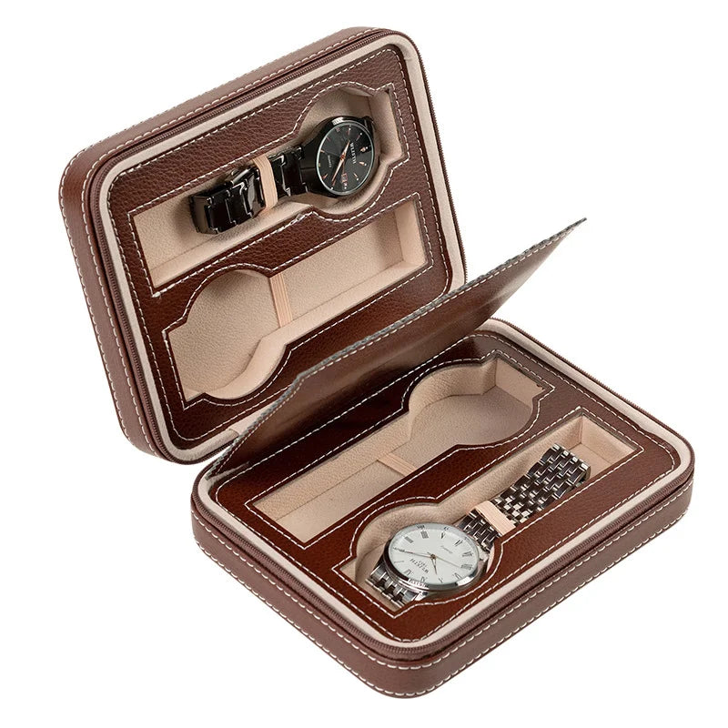 Étui Voyage Montre Cuir Marron Multi-Places