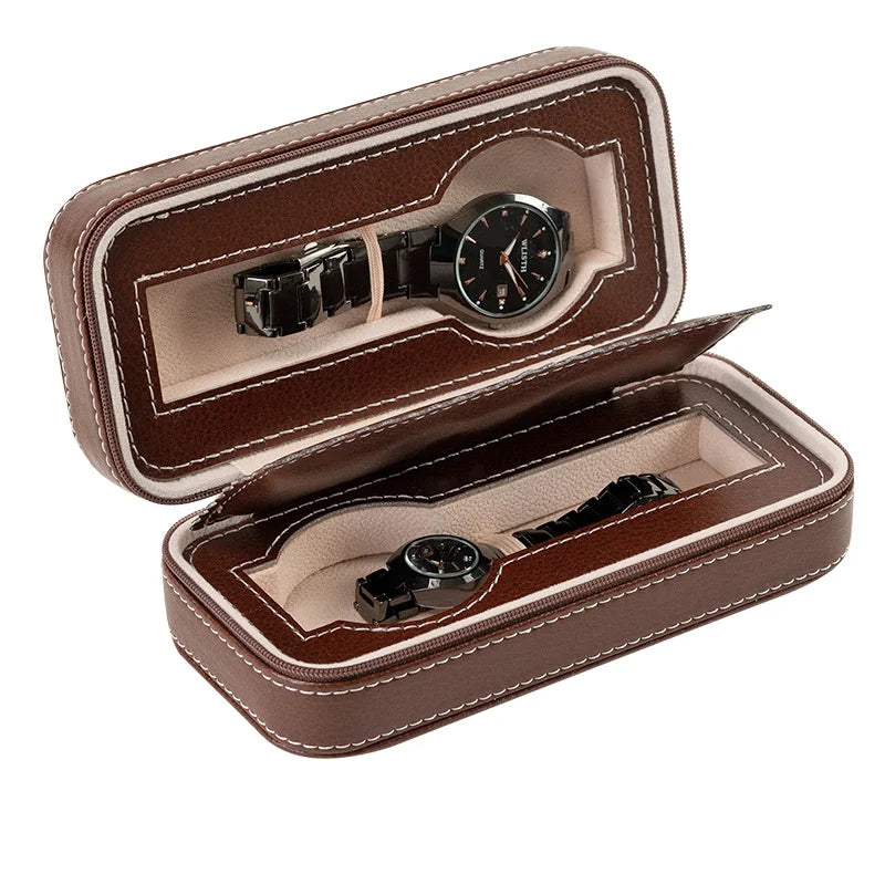 Étui Voyage Montre Cuir Marron Multi-Places
