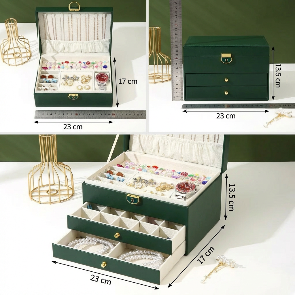 Boîte Bijoux Velours Tiroirs Serrure 2 Étages