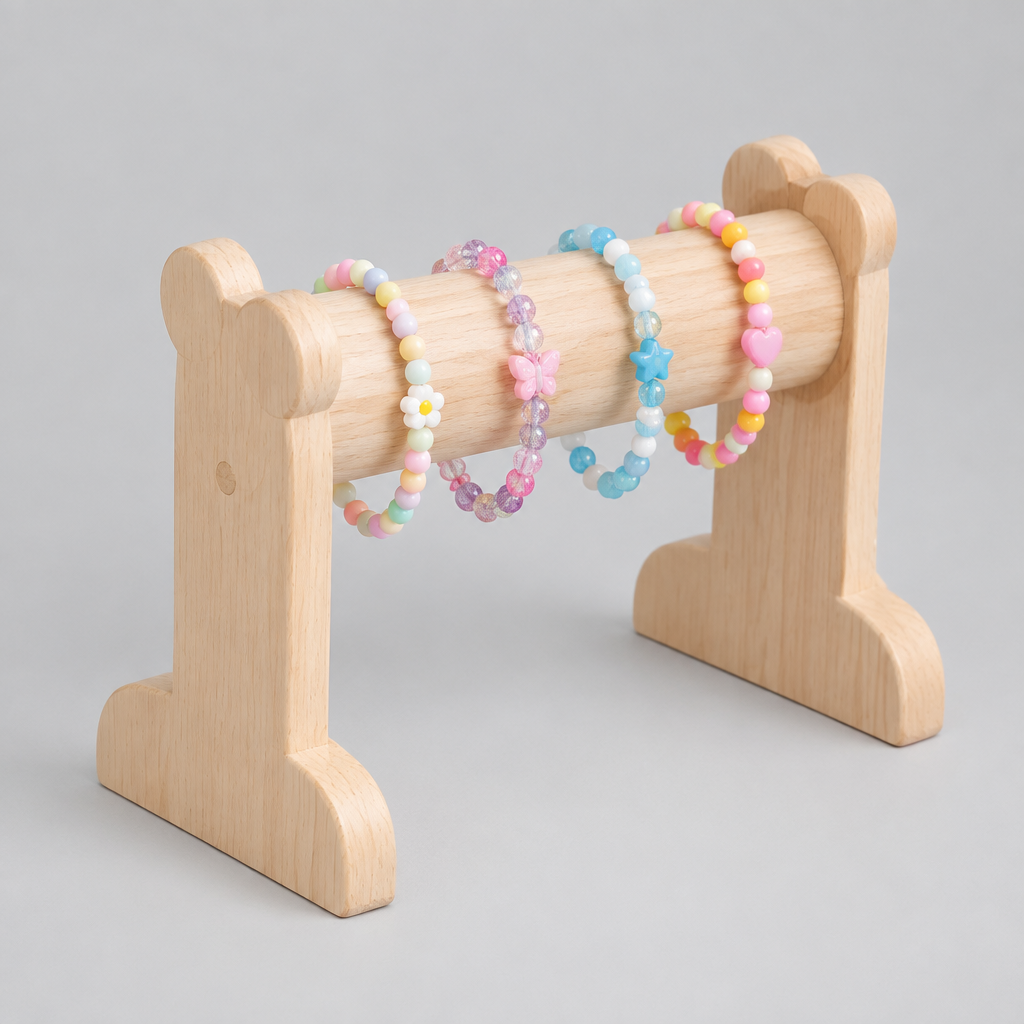 Présentoir Bracelet Enfant Bois Naturel à Barre Ronde