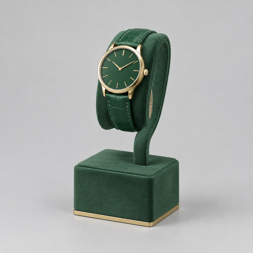 Présentoir Montre Velours Vert en Arceau sur Socle