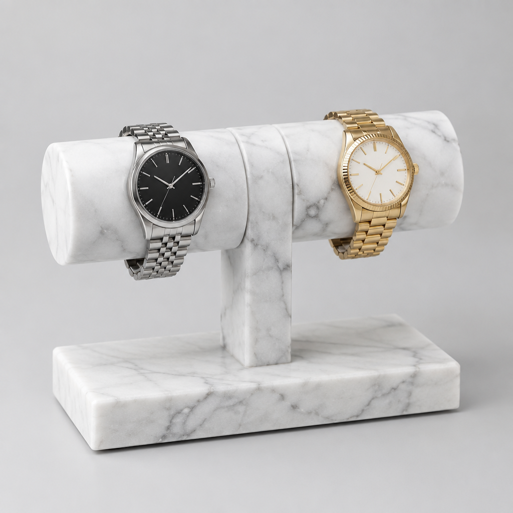 Présentoir Montre Marbre Blanc Barre T 2 Montres