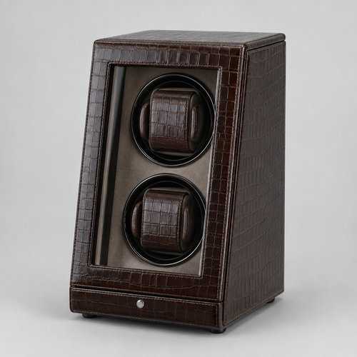 Remontoir Montre Automatique 2 Places Cuir Croco Marron