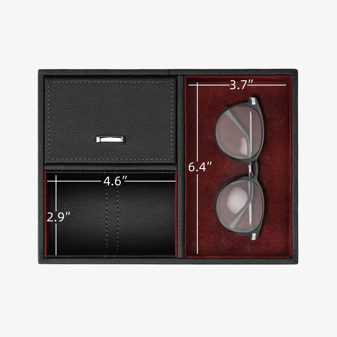 Remontoir 2 montres cuir noir – dimensions des compartiments, intérieur bordeaux