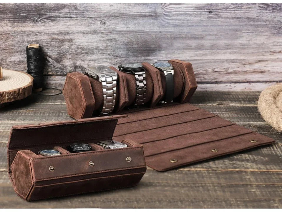 Etui Montre Cuir Bois Voyage Luxe Mixte
