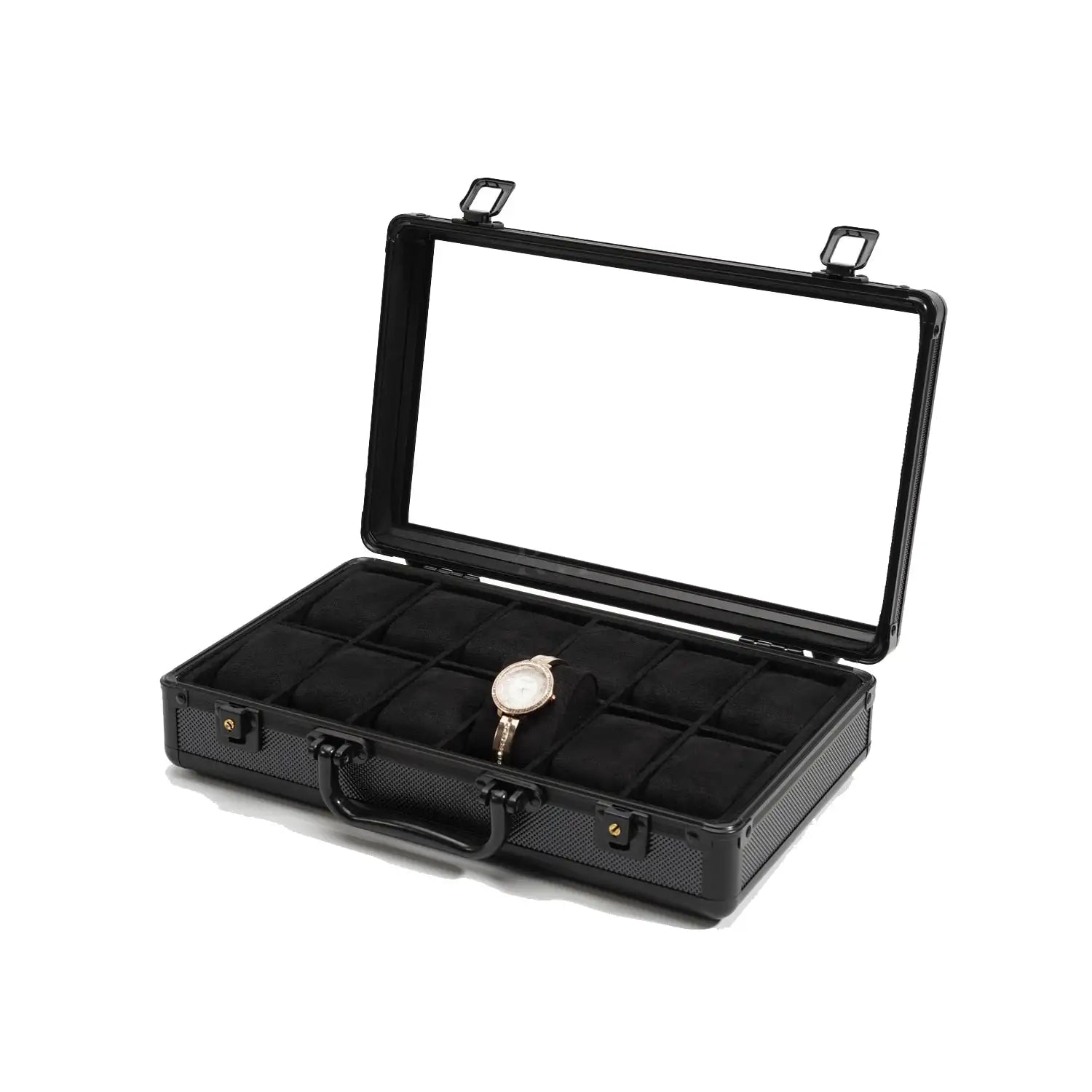 Mallette Montres Métal Aluminium Noir Vitrine