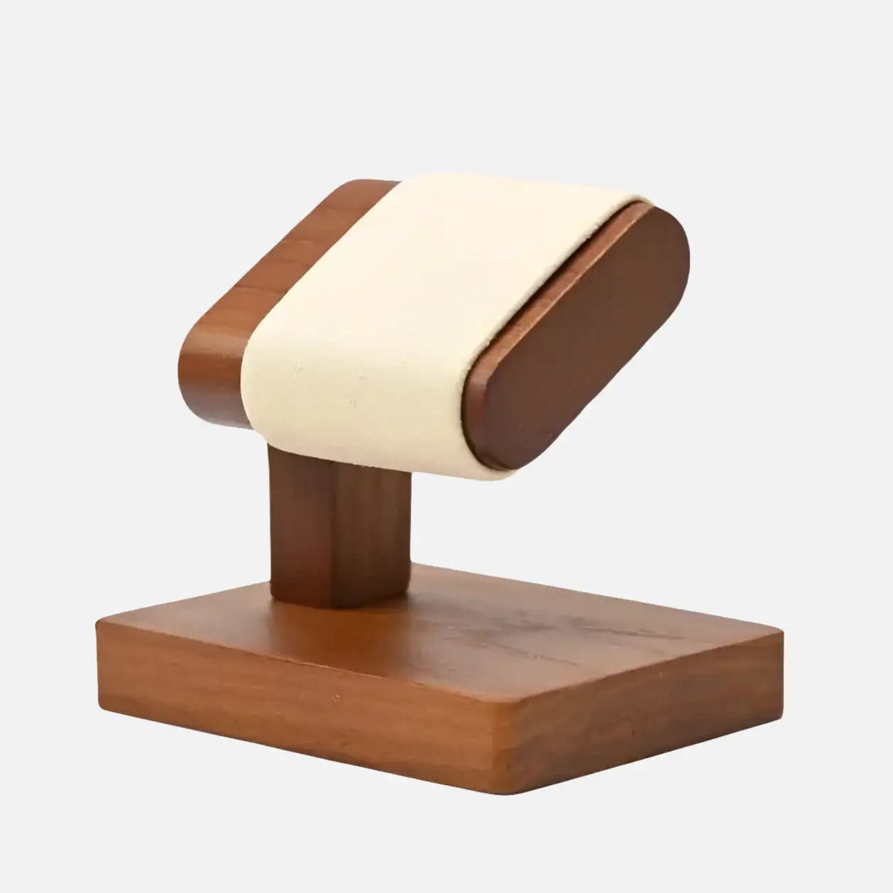 Porte Montre Bois Cuir Blanc Crème