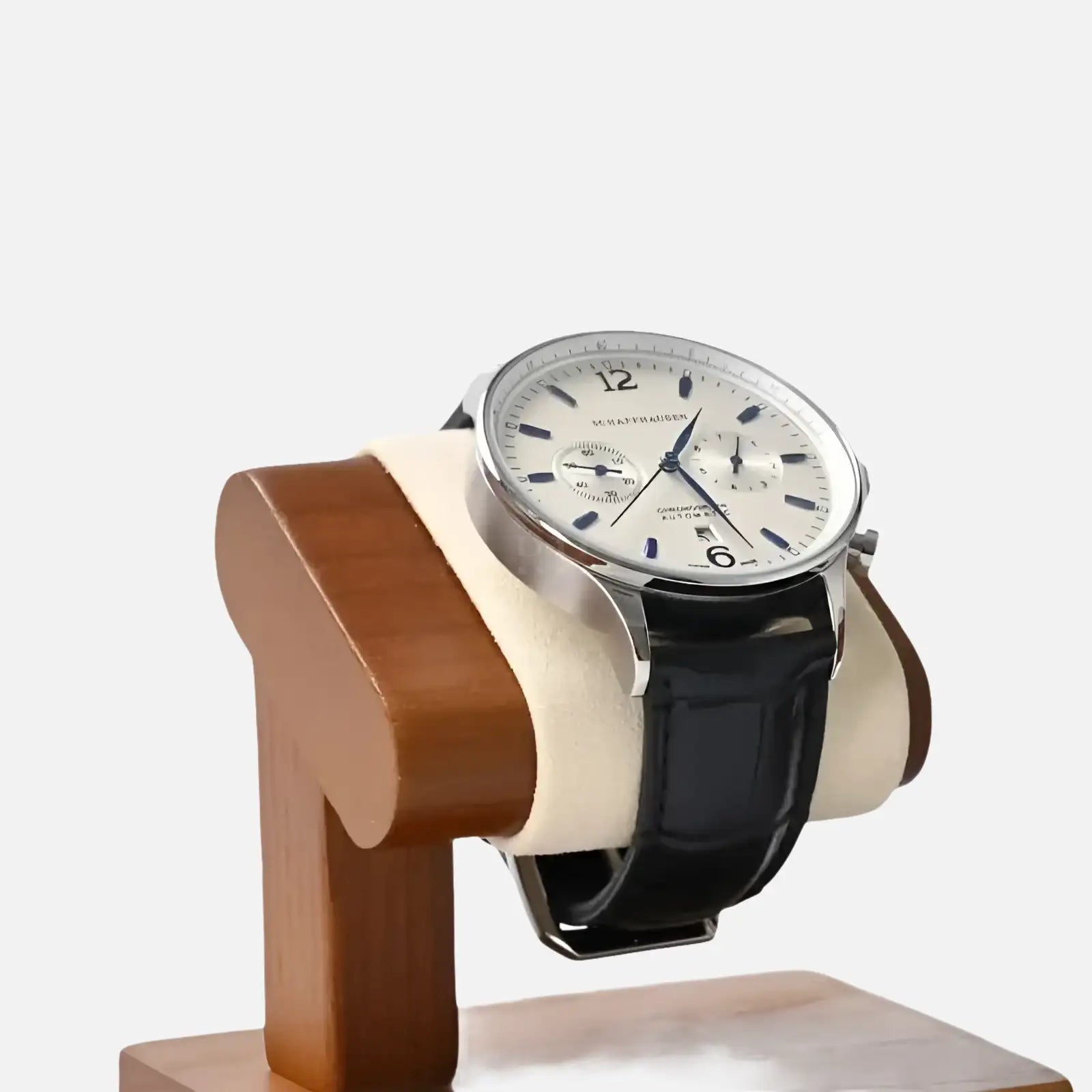 Porte Montre Bois Cuir Blanc Crème