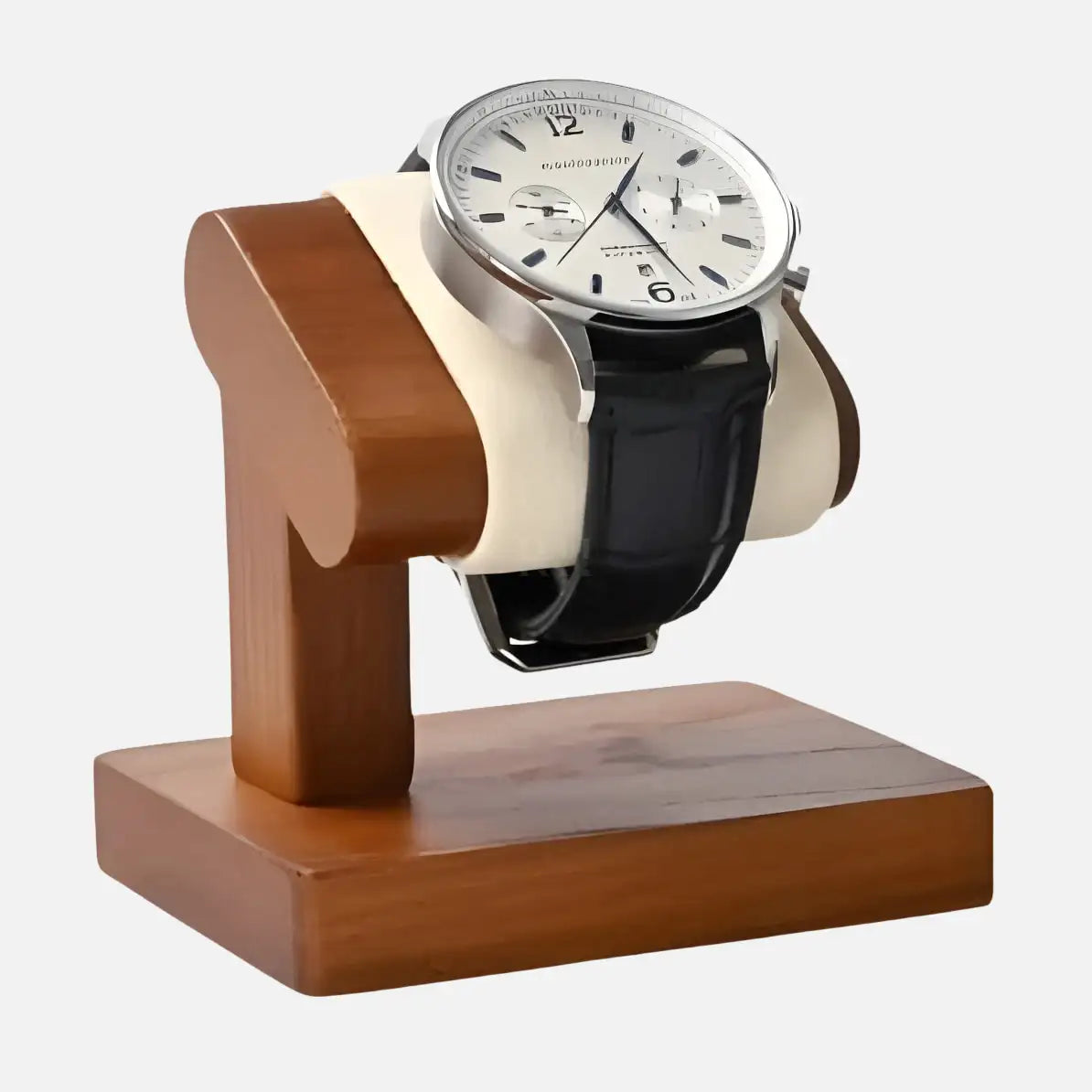 Porte Montre Bois Cuir Blanc Crème