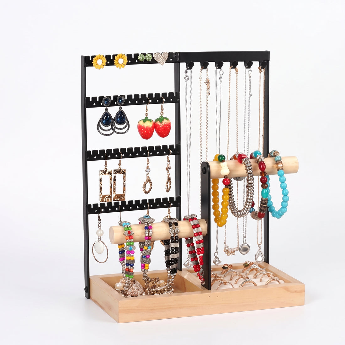 Présentoir Bijoux Bois et Métal Noir 4 Étages
