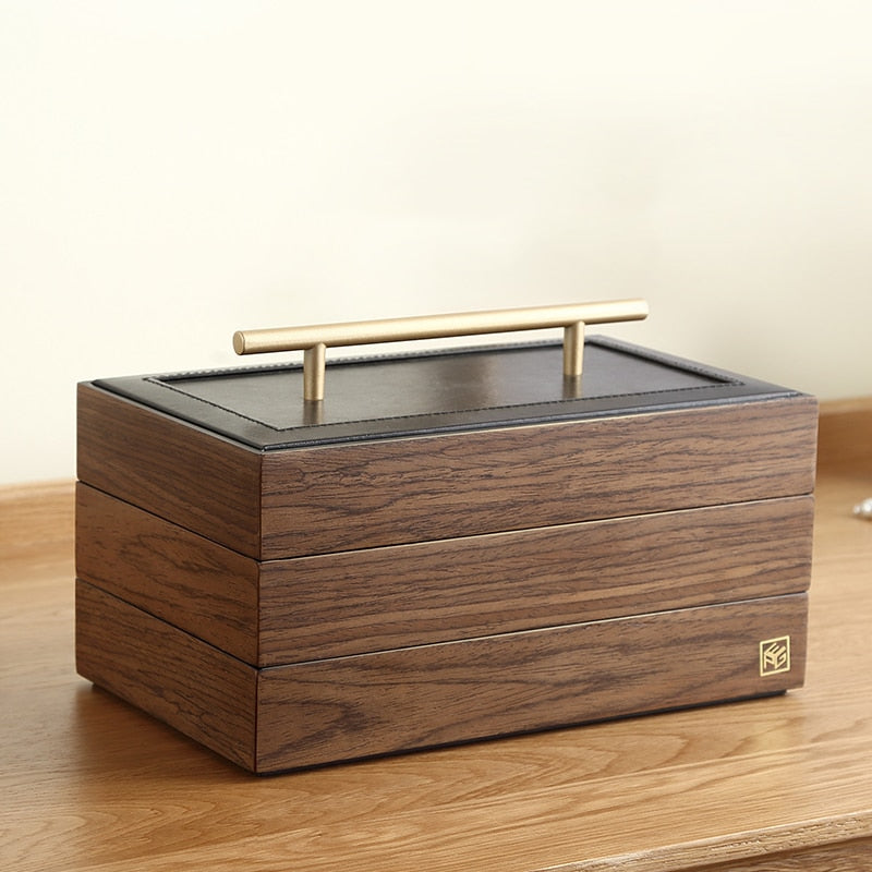 Boîte Bijoux Bois Noyer Velours 3 Niveaux