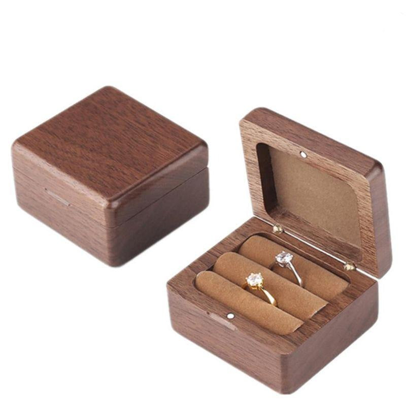Écrin Bague Bois Velours Coffret Fiançailles