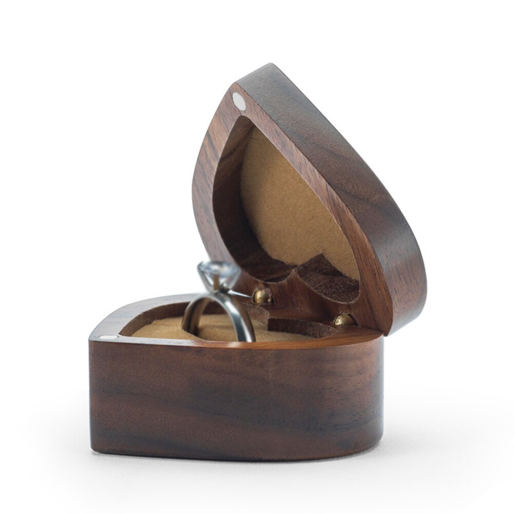 Écrin Bague Cœur Bois Velours Romantique