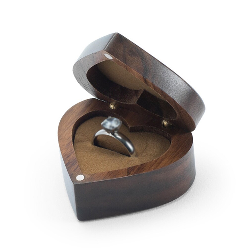 Écrin Bague Cœur Bois Velours Romantique