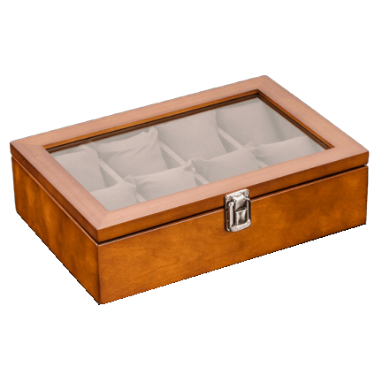Boîte Montre Bois Marron 8 Slots Vitrée Coussins