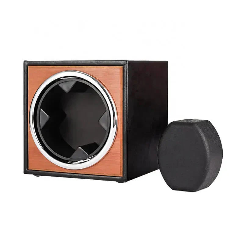 Remontoir Montre Automatique Cube Bois Chêne Cuir