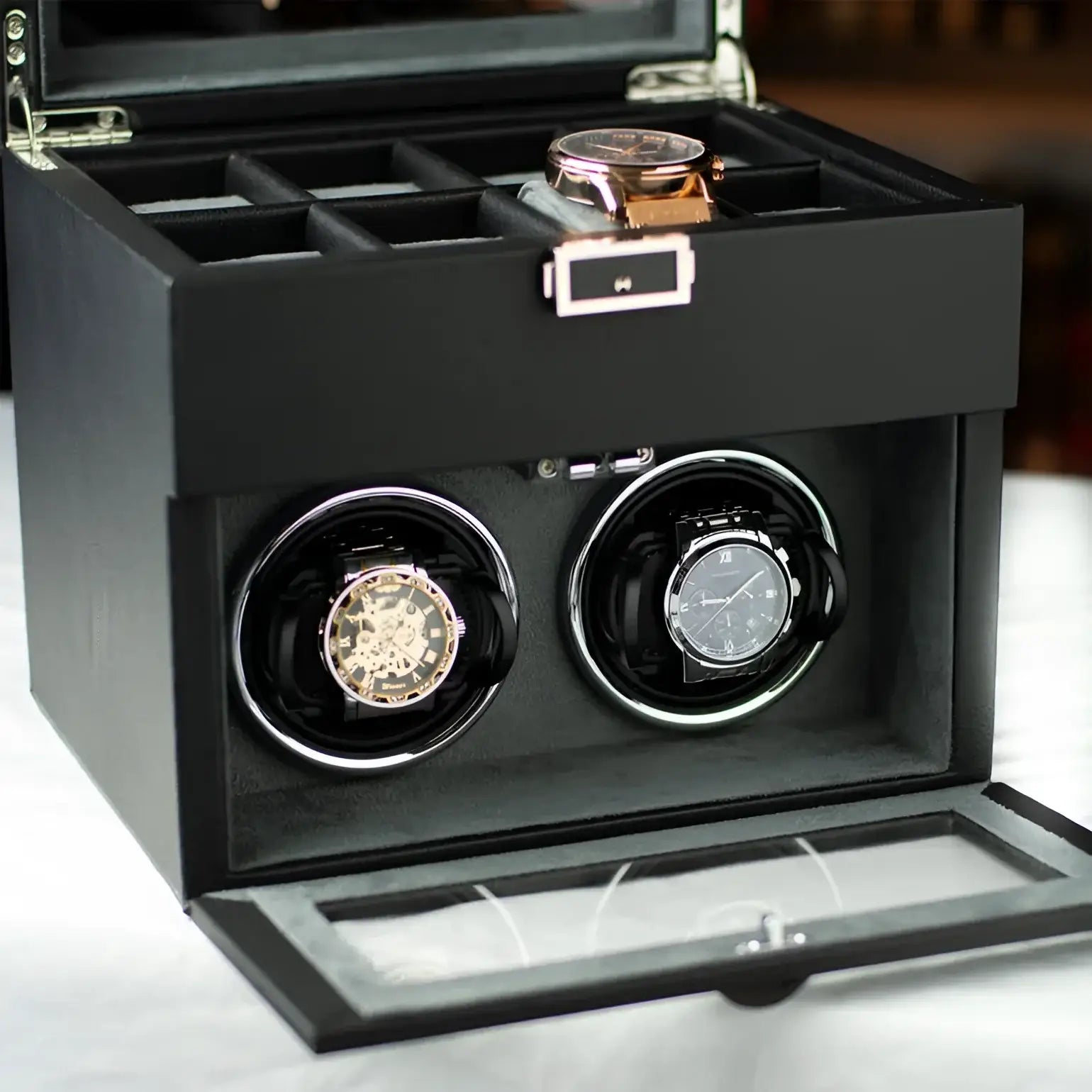 Remontoir Montre Cuir Orion Duo Noir 2 Slots