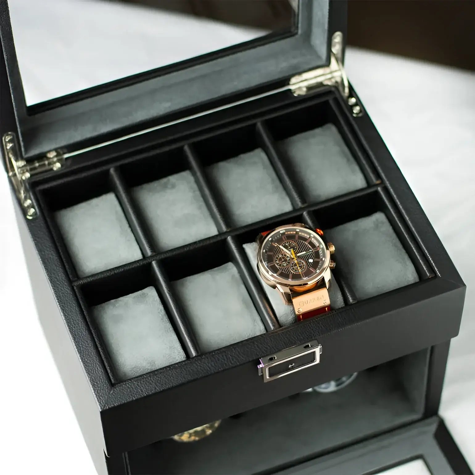 Remontoir Montre Cuir Orion Duo Noir 2 Slots