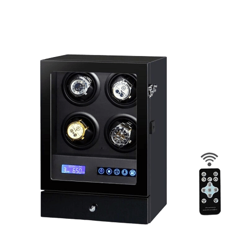 Remontoir Montre Bois Noir 4 Slots Tiroir