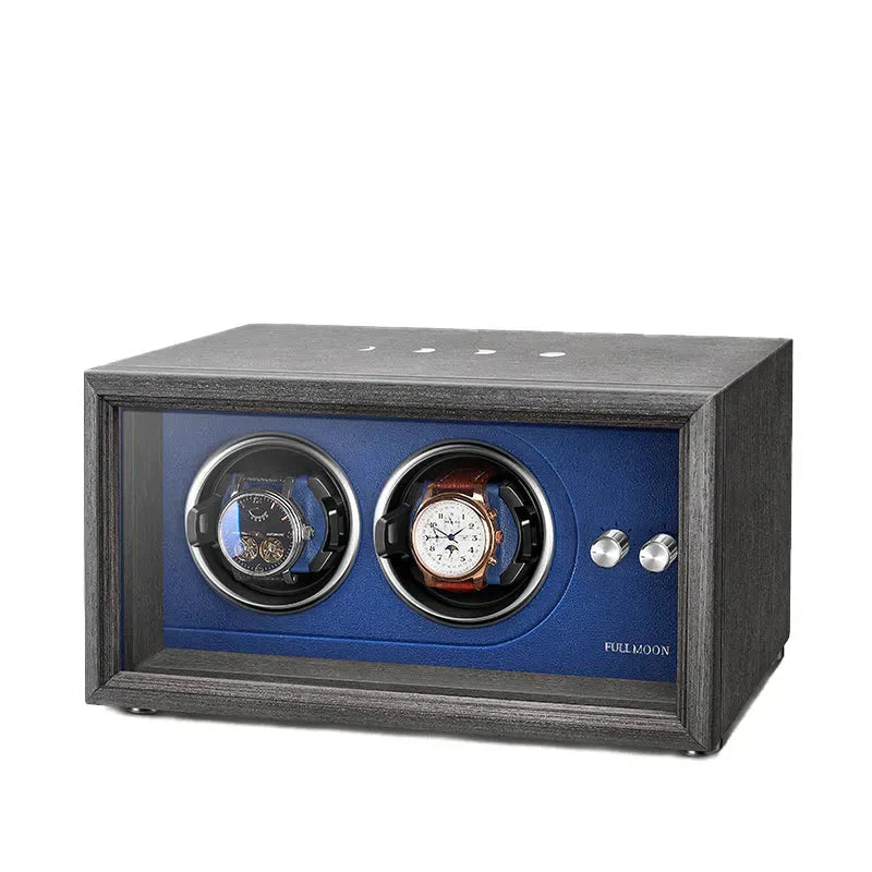 Remontoir Montre Bois Cuir Bleu Duo Saphir