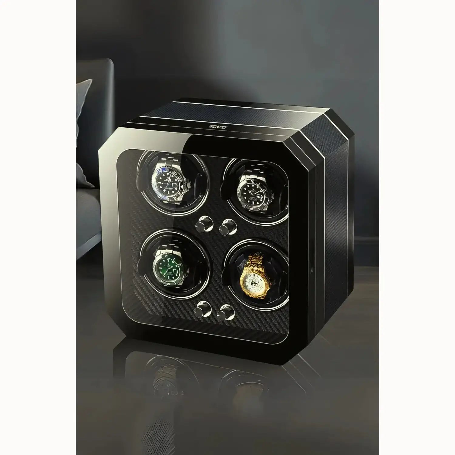 Remontoir Montre Bois Cuir 4 Places