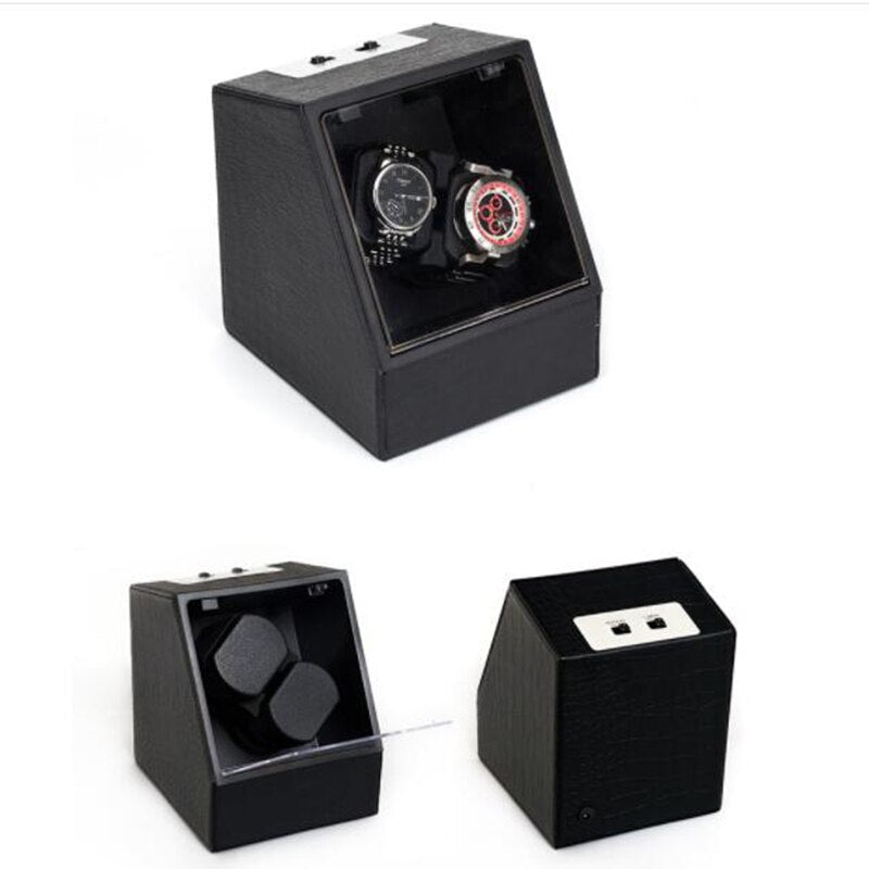 Remontoir Montre Bois Croco Noir 2 Slots