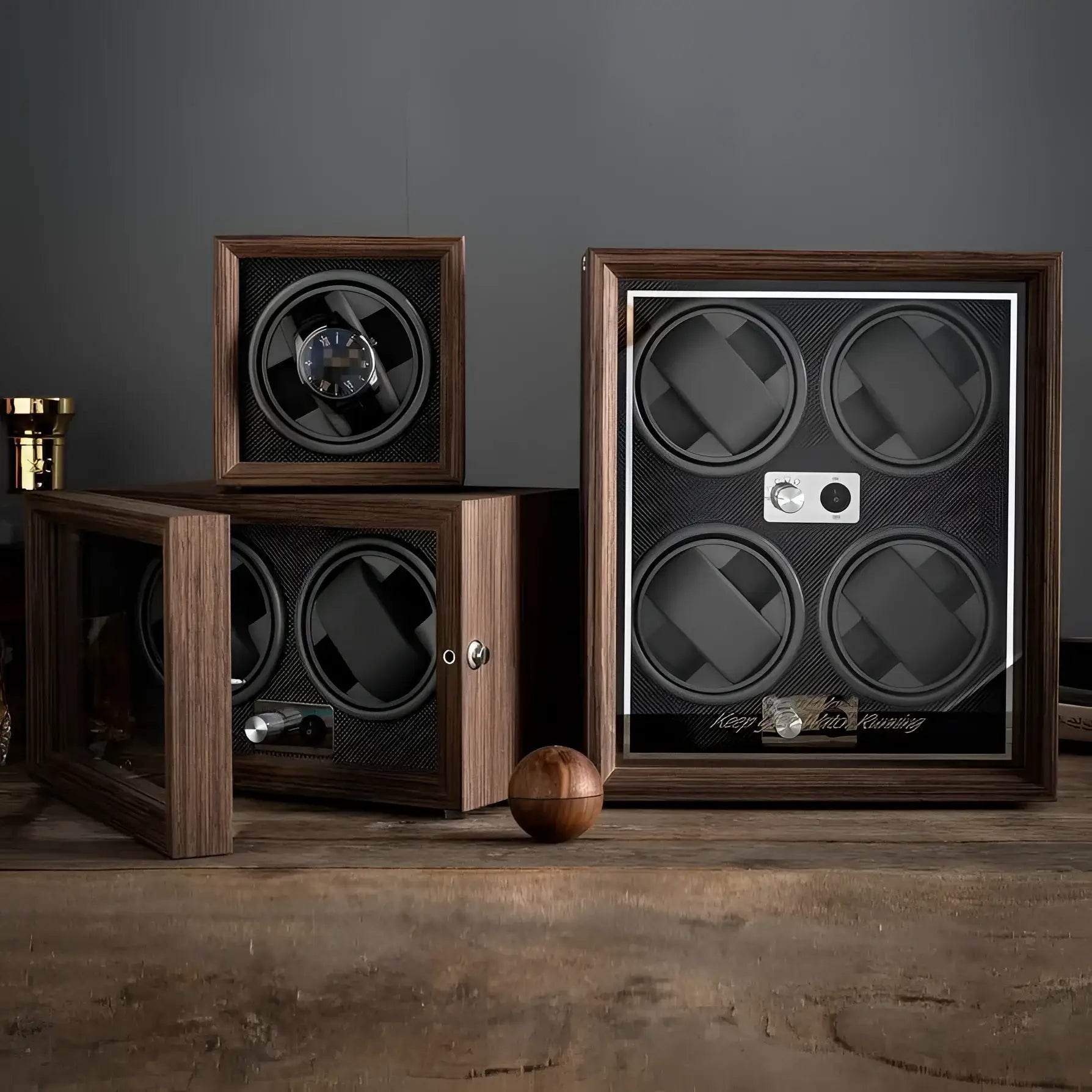 Remontoir Montre Bois Cube Anthracite