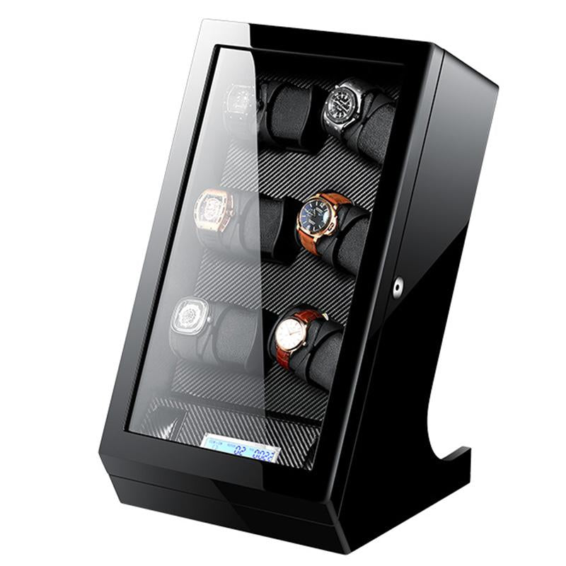 Coffre Fort Montre Vertical 12 Slots Bois Carbone