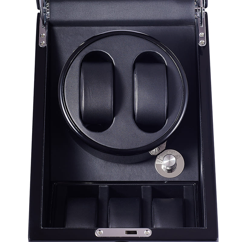 Remontoir Montre Bois PVC Noir 2 Slots Serrure