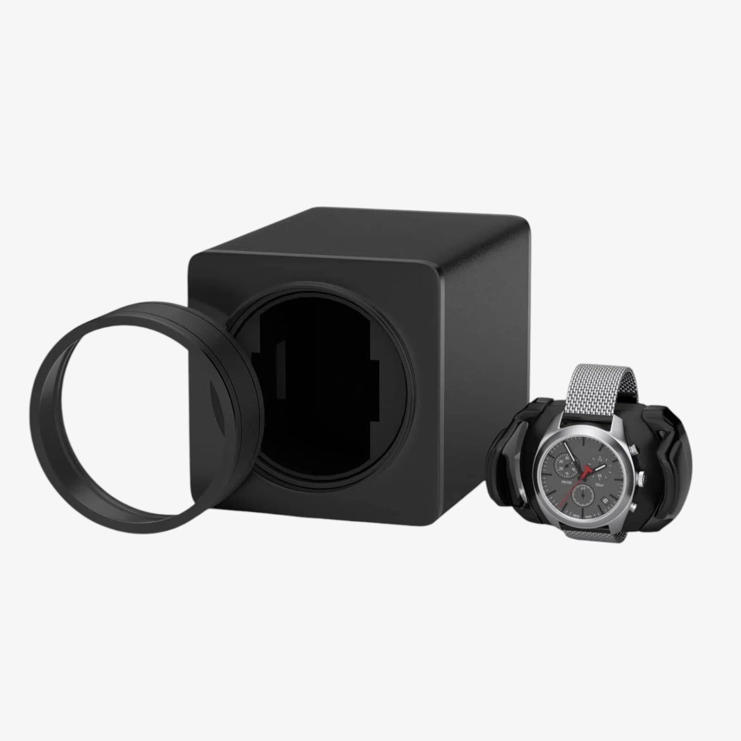 Remontoir Montre Cuir Automatique Noir Mat