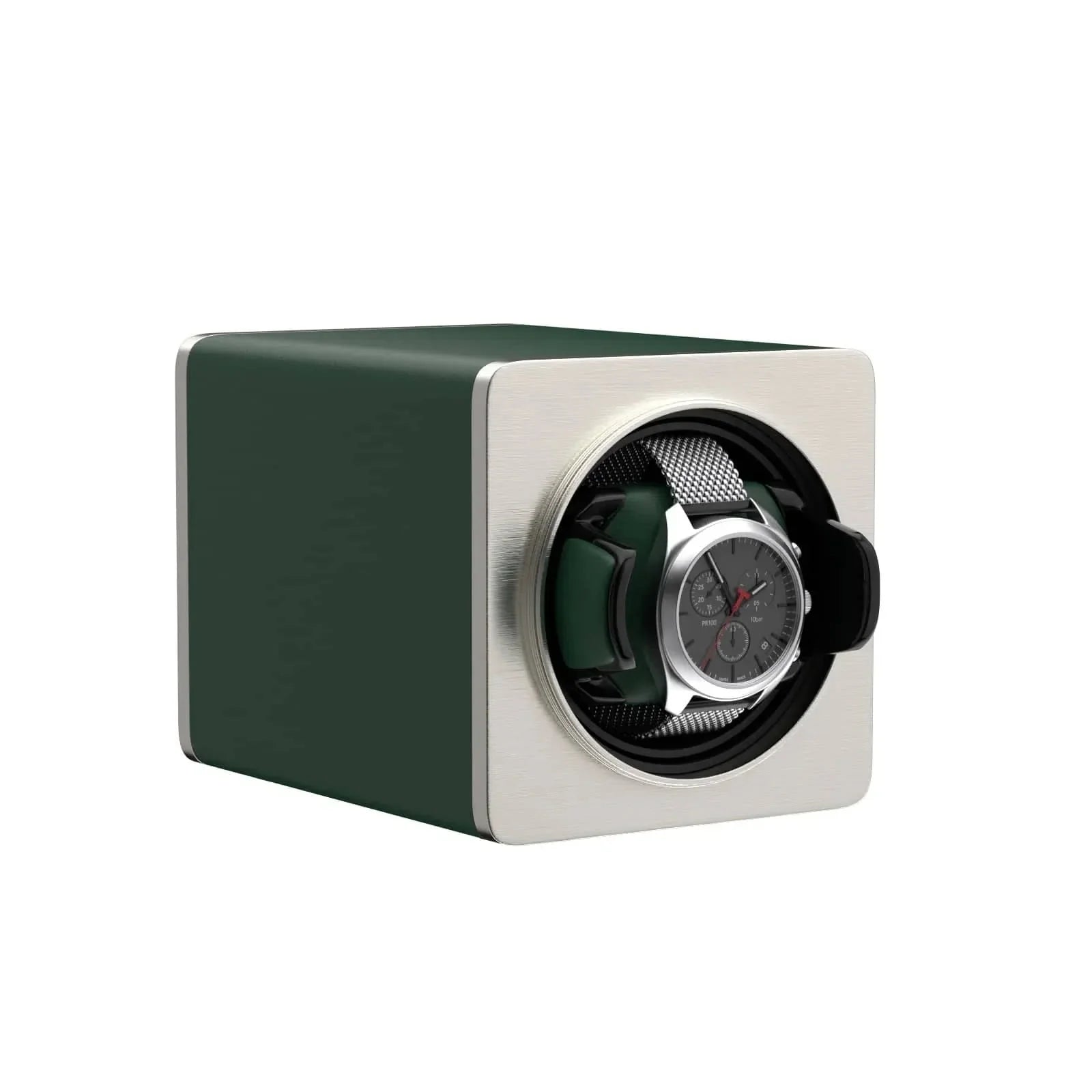 Remontoir Montre Métal Vert Cuir Solo