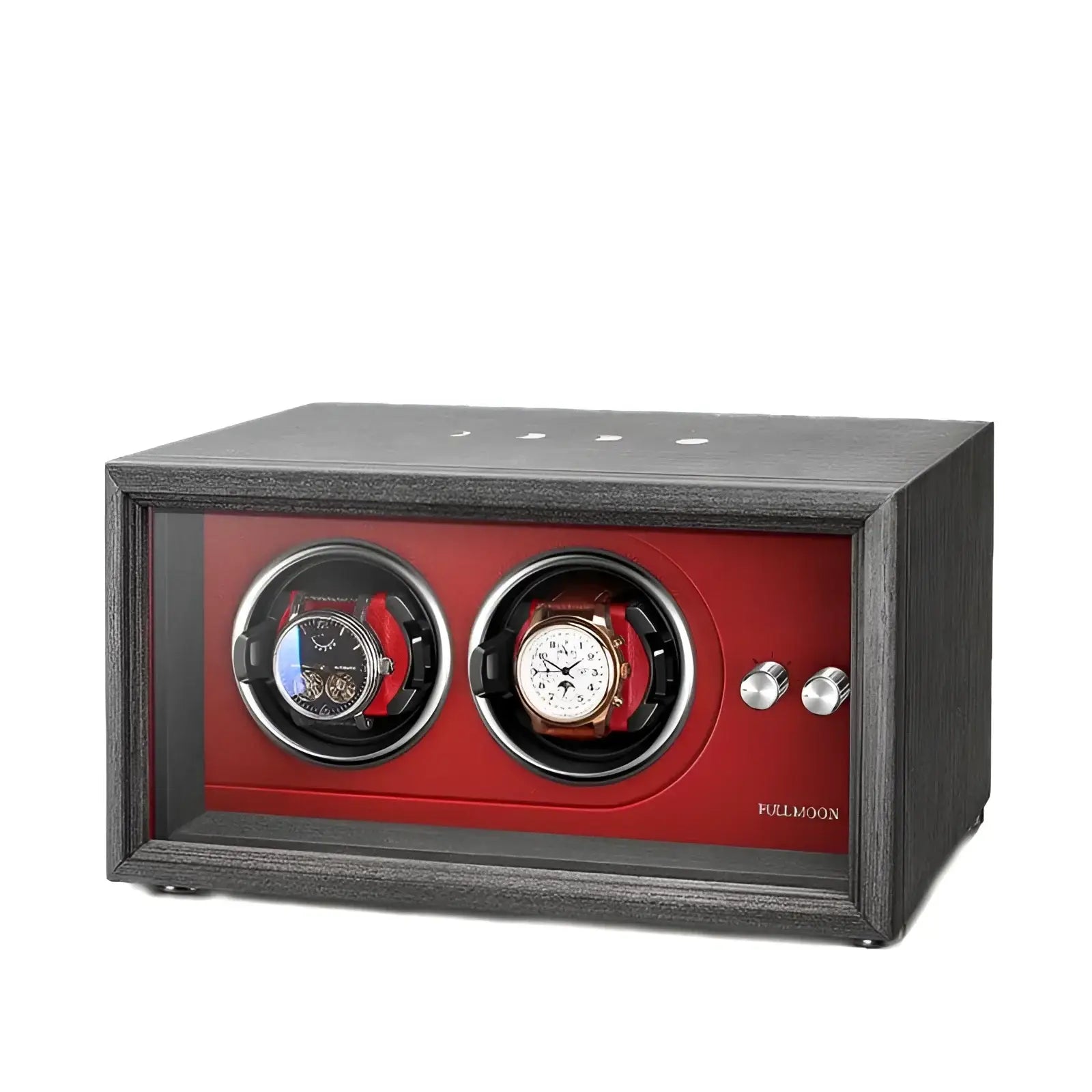 Remontoir Montre Bois Cuir Rouge 2 Places