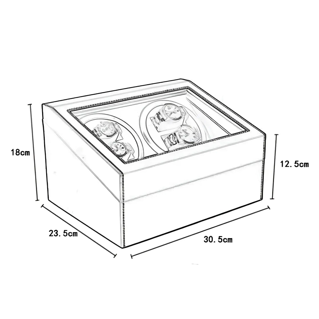 Remontoir 4 montres simili cuir grainé – schéma des dimensions en centimètres