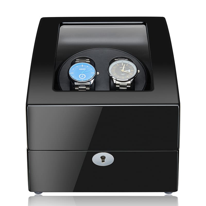 Remontoir Montre Bois PVC Noir 2 Slots Serrure