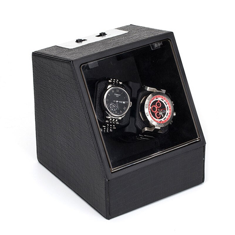 Remontoir Montre Bois Croco Noir 2 Slots