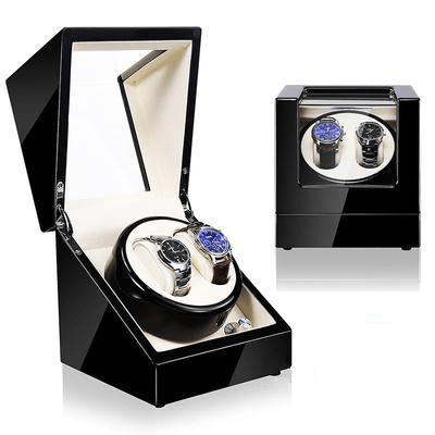 Remontoir Montre Automatique Bois 2 Slots Caramel Blanc Noir