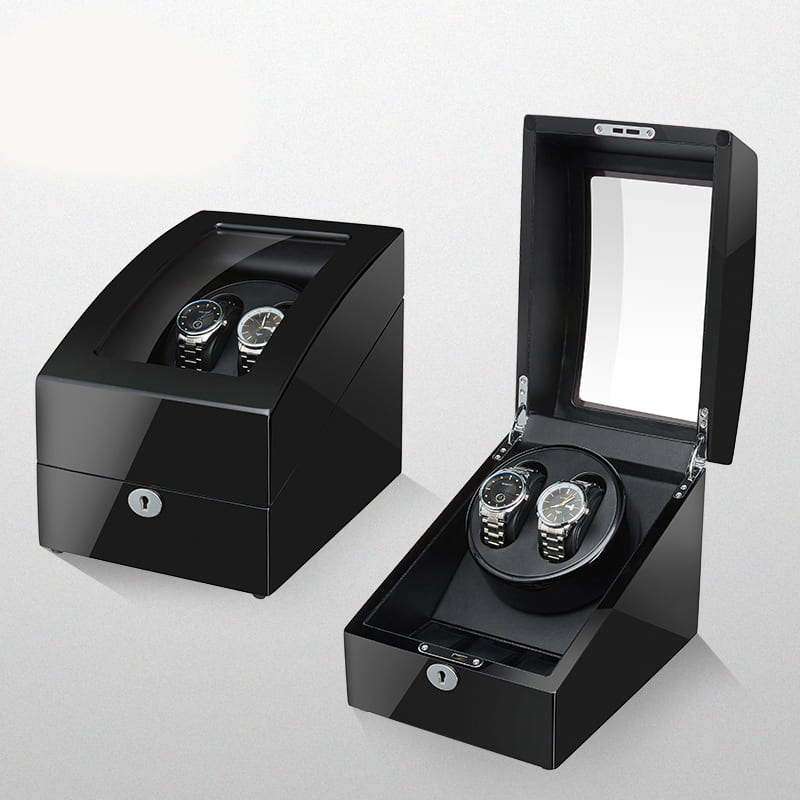 Remontoir Montre Bois PVC Noir 2 Slots Serrure