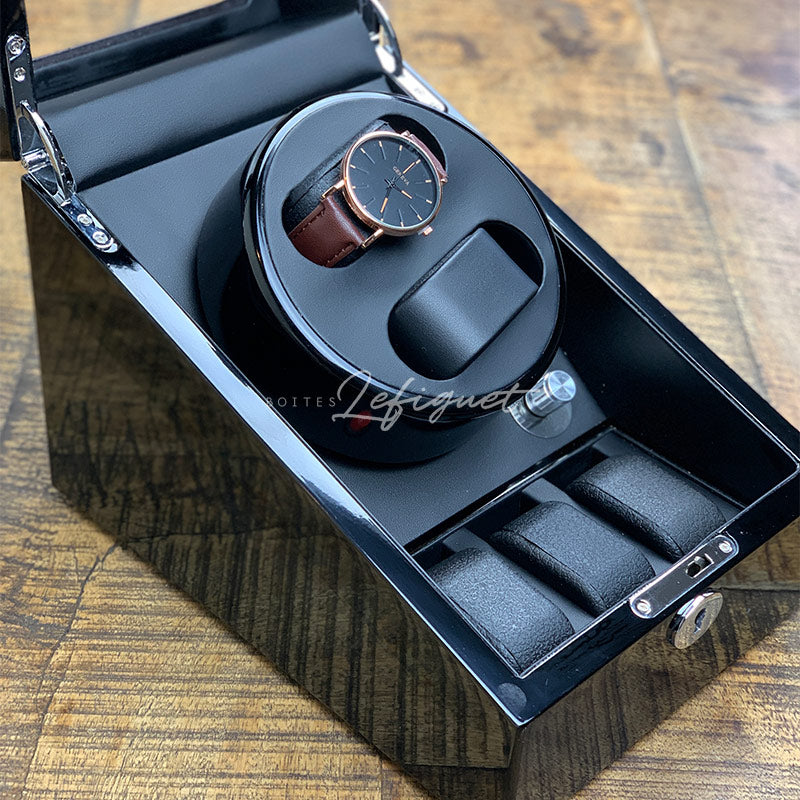 Remontoir Montre Bois PVC Noir 2 Slots Serrure