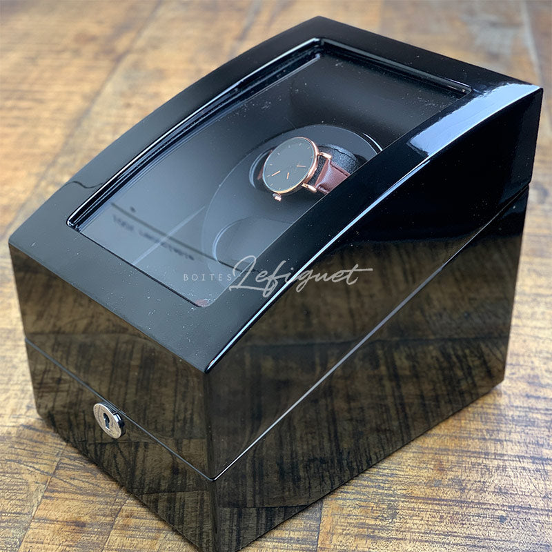 Remontoir Montre Bois PVC Noir 2 Slots Serrure