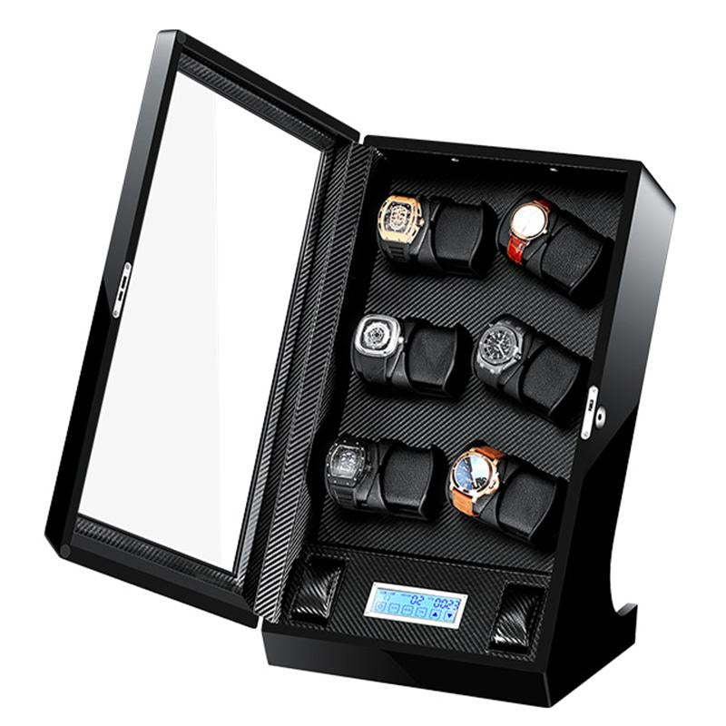 Coffre Fort Montre Vertical 12 Slots Bois Carbone