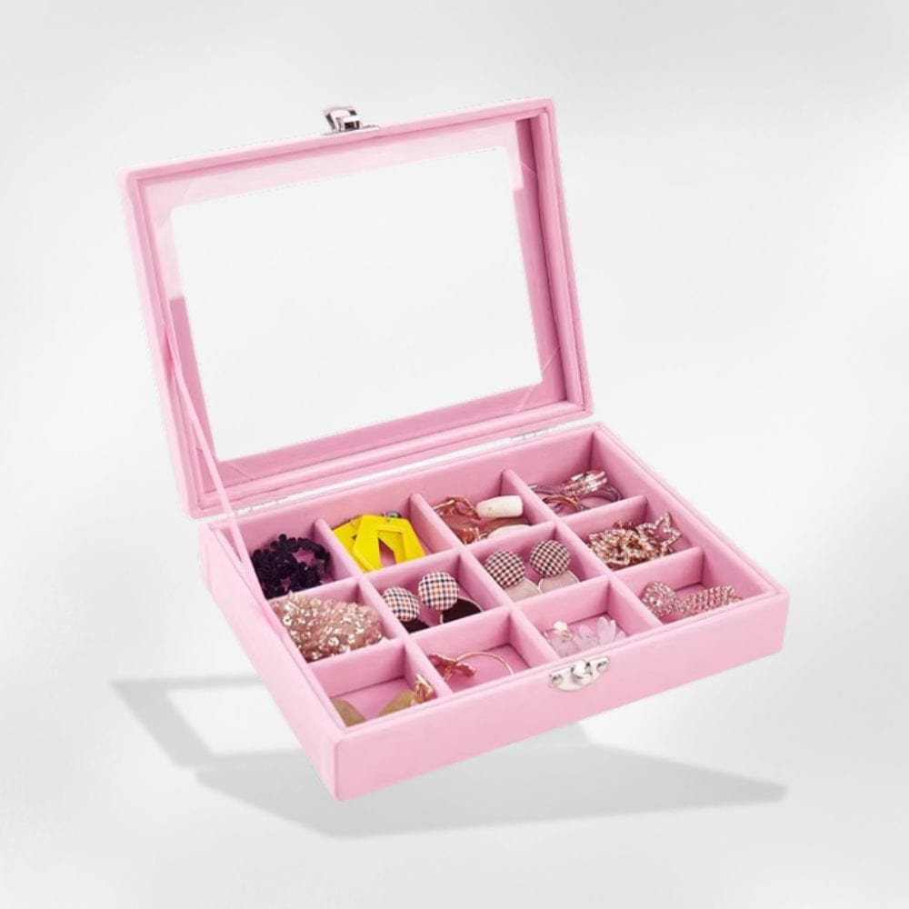 Boîte à Bijoux Velours Rose 12 emplacements