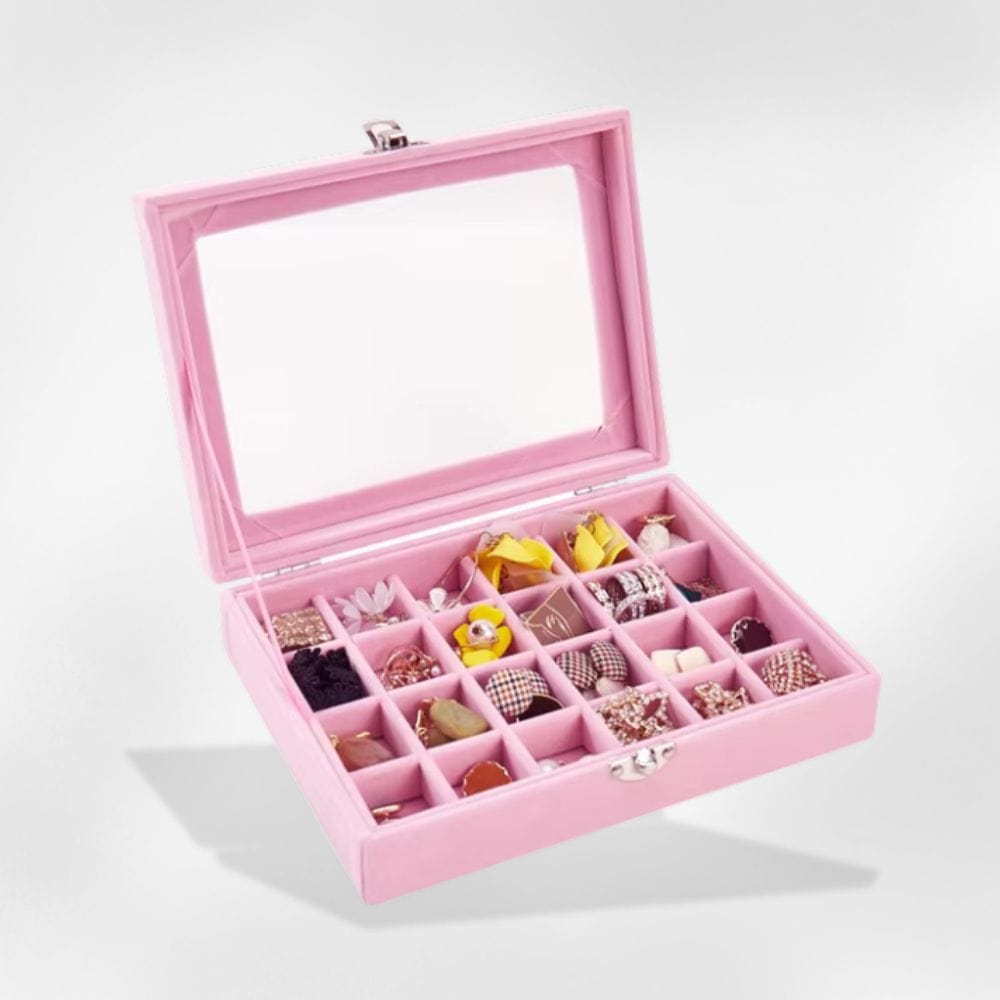 Boîte à Bijoux Velours Rose 24 emplacements