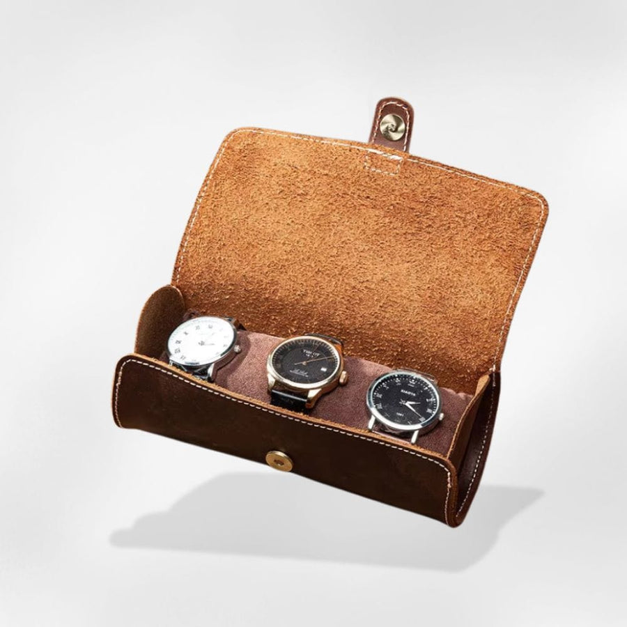 Étui Montre Cuir Rouleau Voyage 2 ou 3 Places Marron
