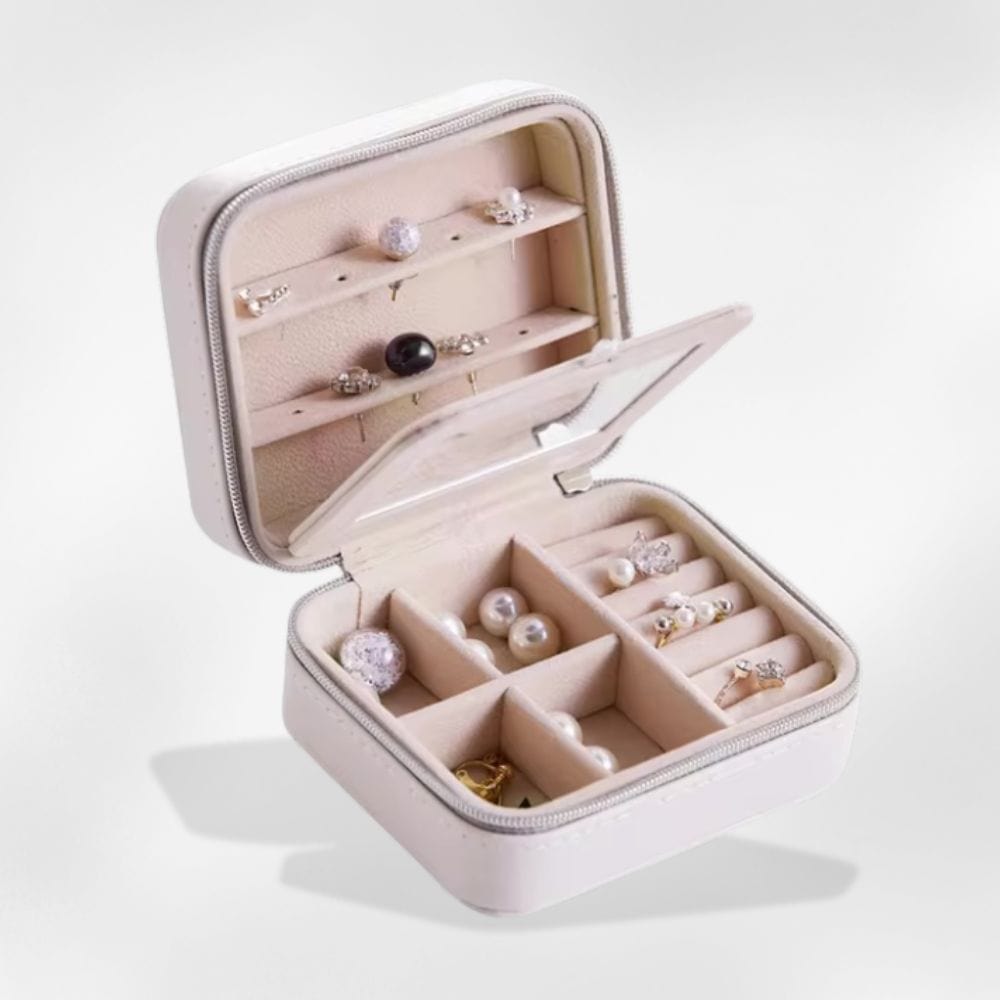 Boîte à Bijoux Velours Voyage Compartiments Modulables Blanc