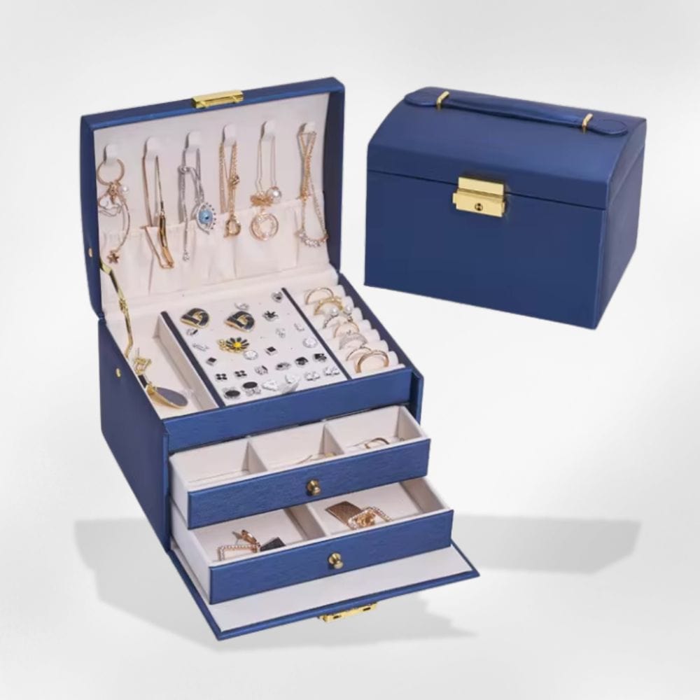 Boîte à Bijoux Cuir Luxueuse Bleu