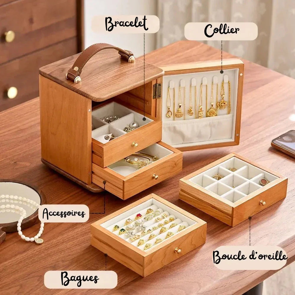 Boîte à Bijoux Bois Luxe 4 Tiroirs Premium
