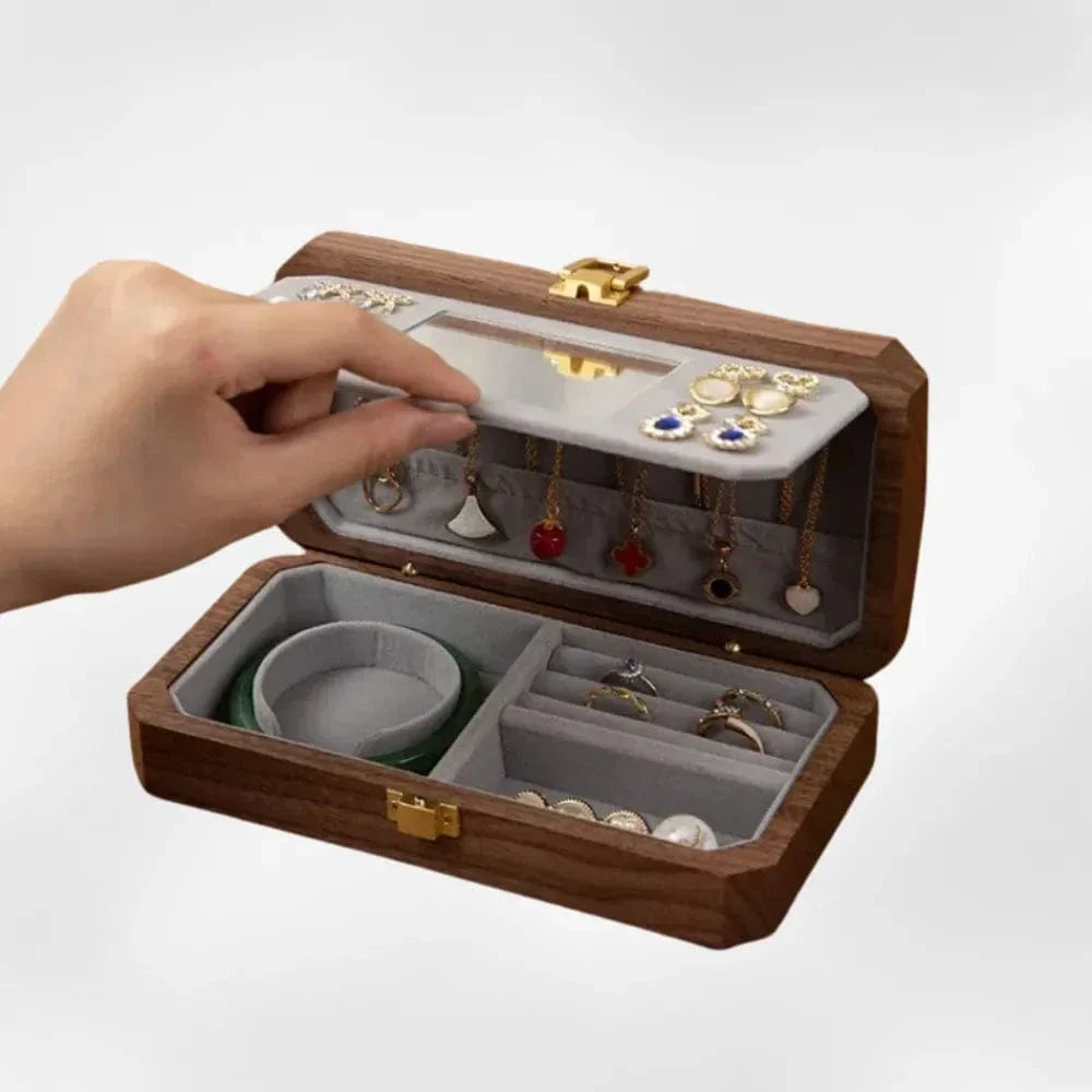 Boîte à Bijoux Bois Noyer Velours Gris Pro