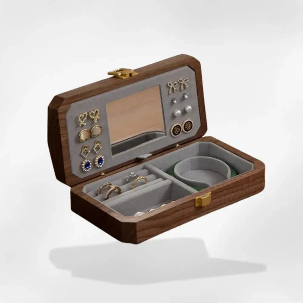Boîte à Bijoux Bois Noyer Velours Gris Pro