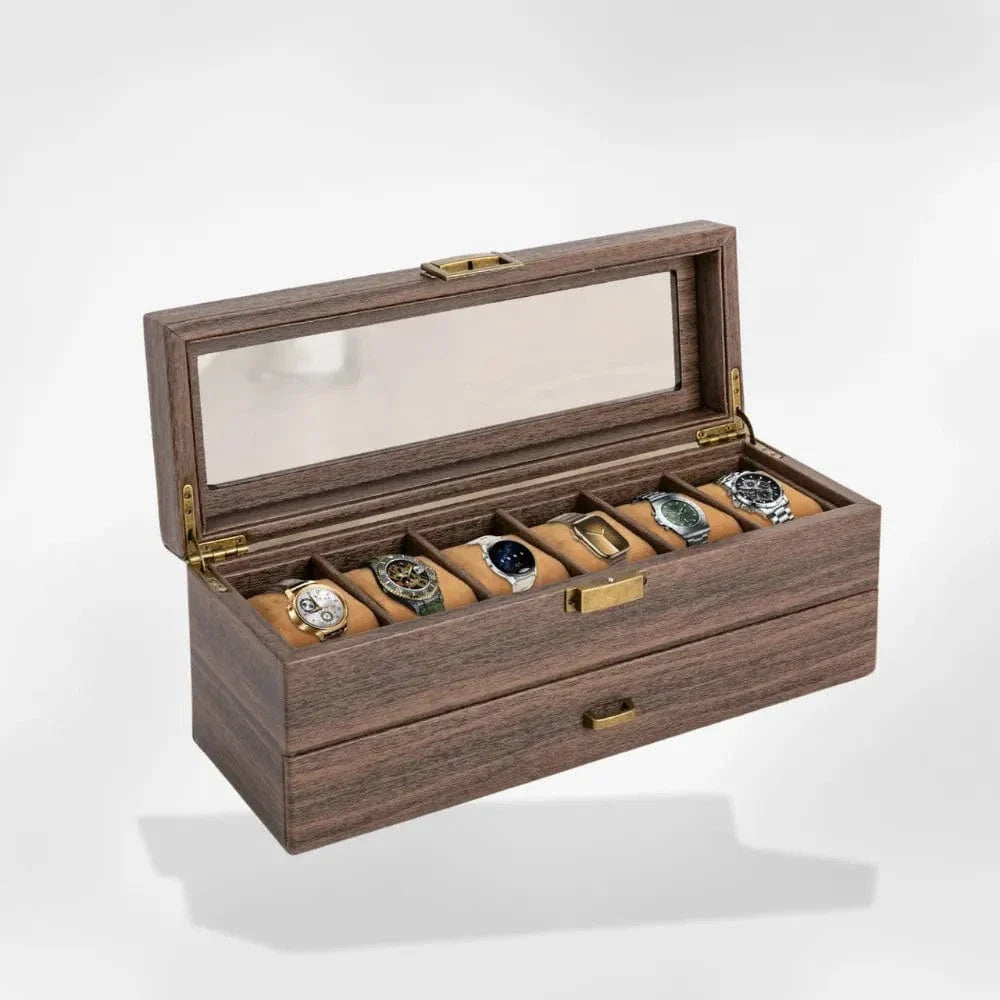 Boîte Montre Bois Massif 6 Compartiments Coffret